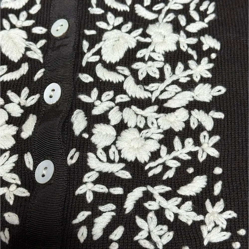 Sundance Womens Embroidered Cardigan Sweater Size Large Front Button 3/4 Sleeves - Picture 6 of 14